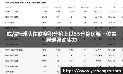 成都篮球队在联赛积分榜上以55分稳居第一位置展现强劲实力